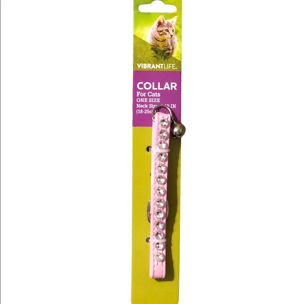 Pink Cat Collar with Rhinestones and Silver Bell